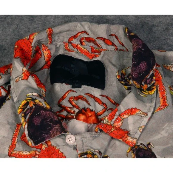 AK Aloha Co Mens XL King Crab Print Button Up Shirt Juneau Alaska Grey - Picture 7 of 7